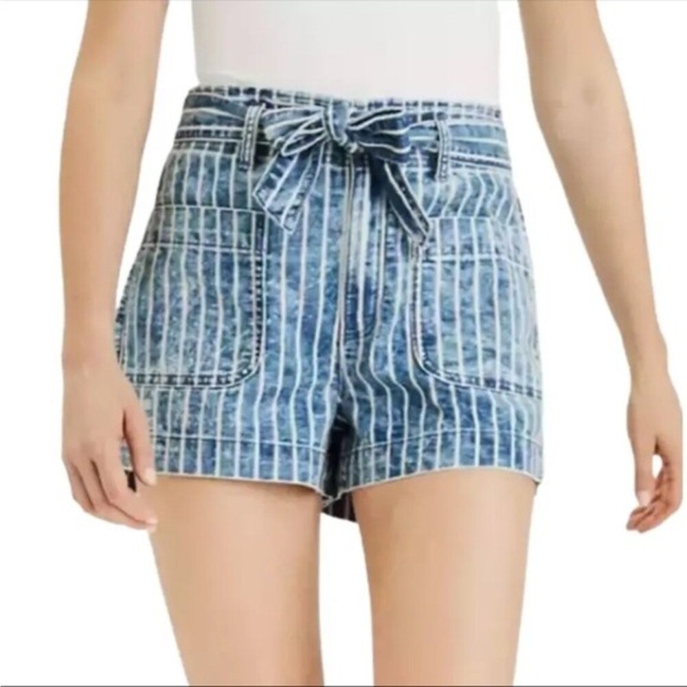 American Eagle Outfitters Blue White Striped High-Waist Paperbag Shorts